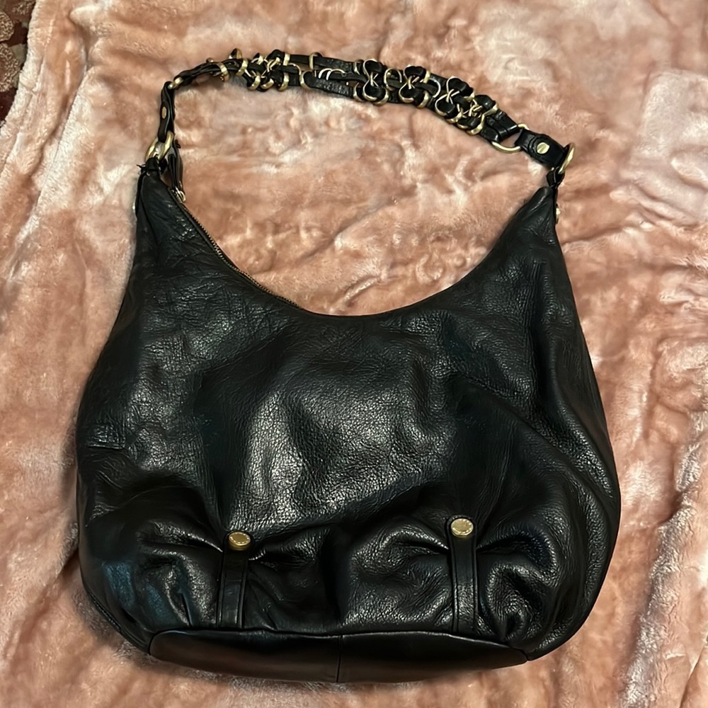 Tahari black leather shoulder bag - Picture 1 of 8